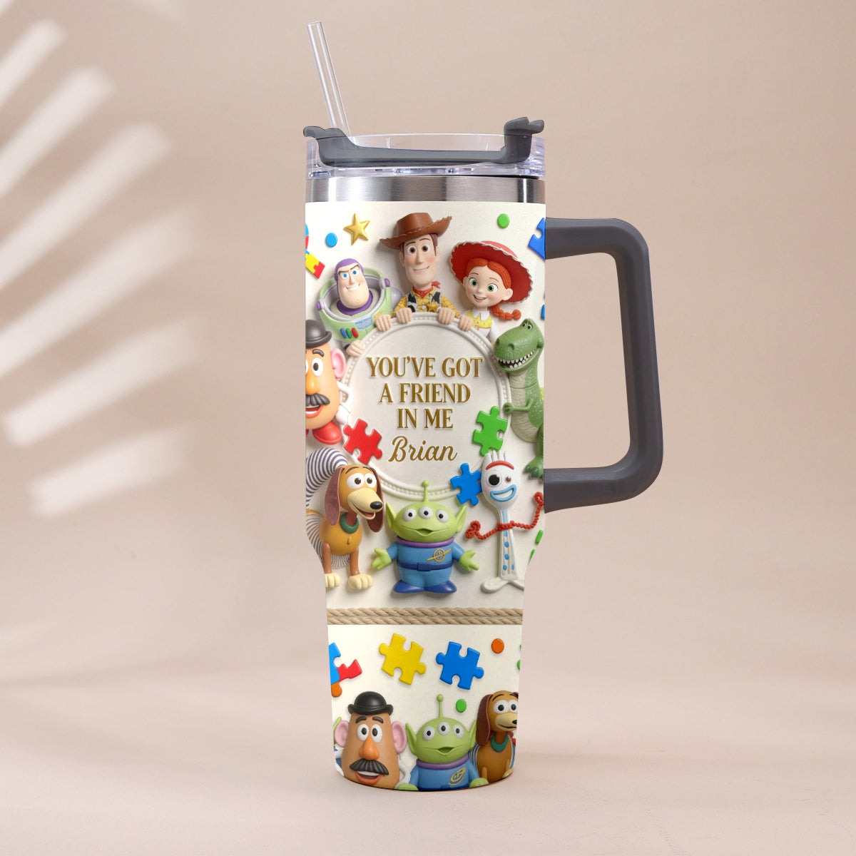 Personalized Autism Awareness Tumbler with Plush Charm Gift for Kids Tumbler With Plush Charm GradoCreations