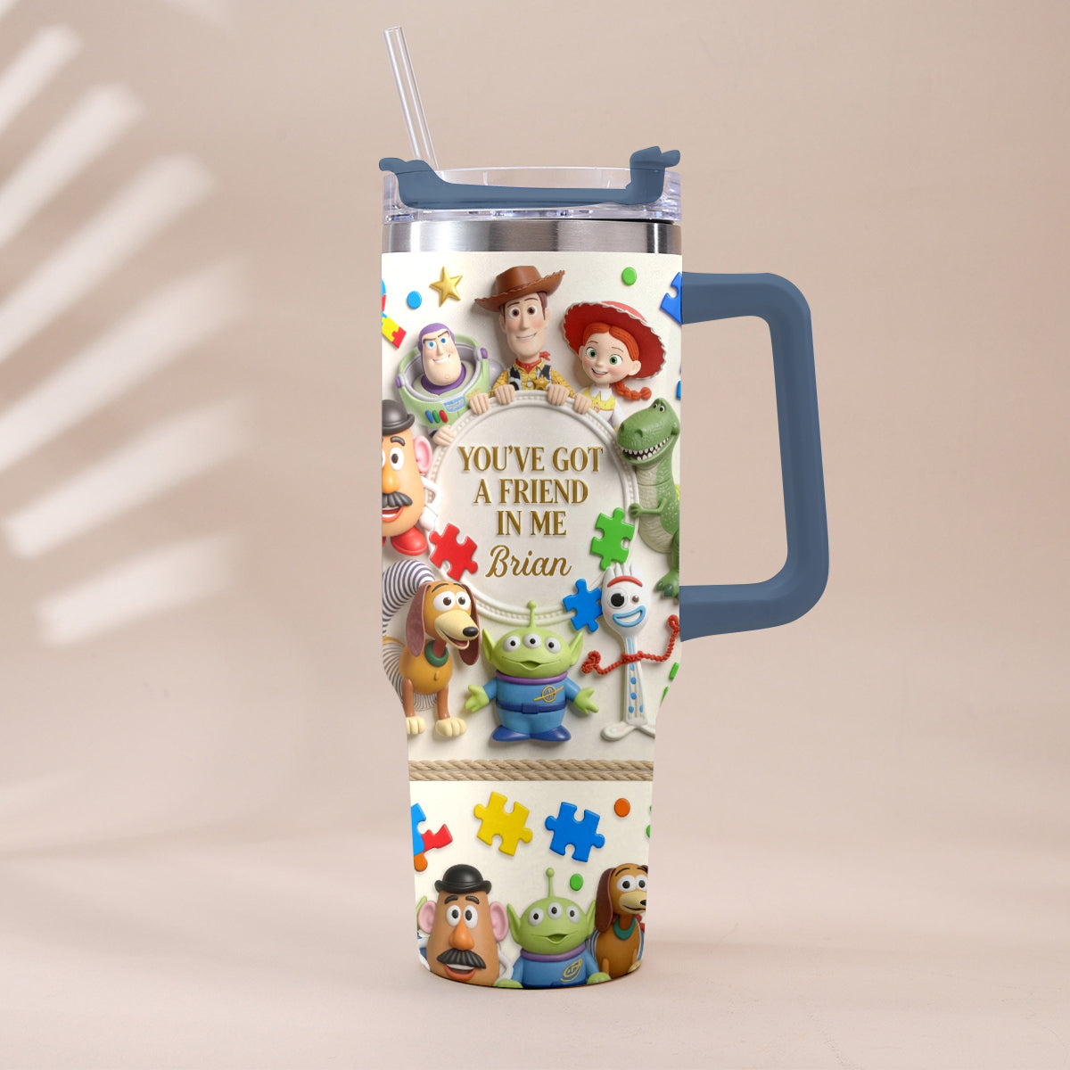 Personalized Autism Awareness Tumbler with Plush Charm Gift for Kids Tumbler With Plush Charm GradoCreations