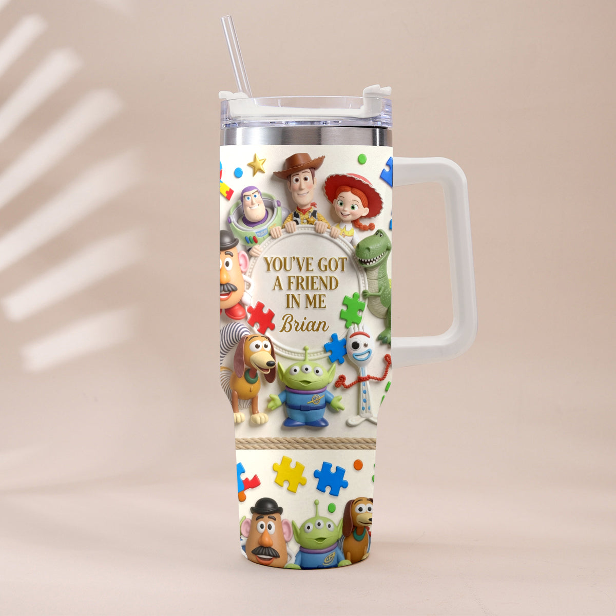 Personalized Autism Awareness Tumbler with Plush Charm Gift for Kids Tumbler With Plush Charm GradoCreations