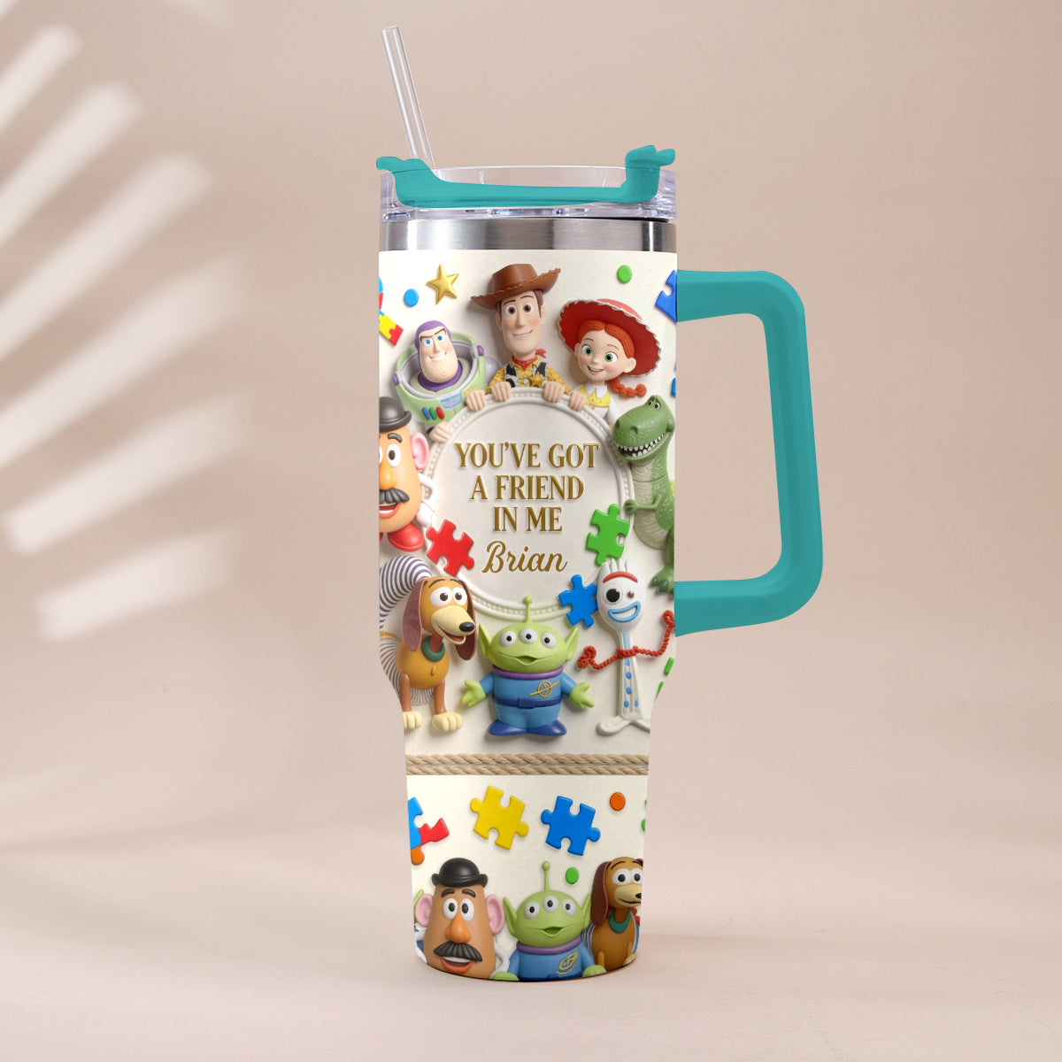 Personalized Autism Awareness Tumbler with Plush Charm Gift for Kids Tumbler With Plush Charm GradoCreations
