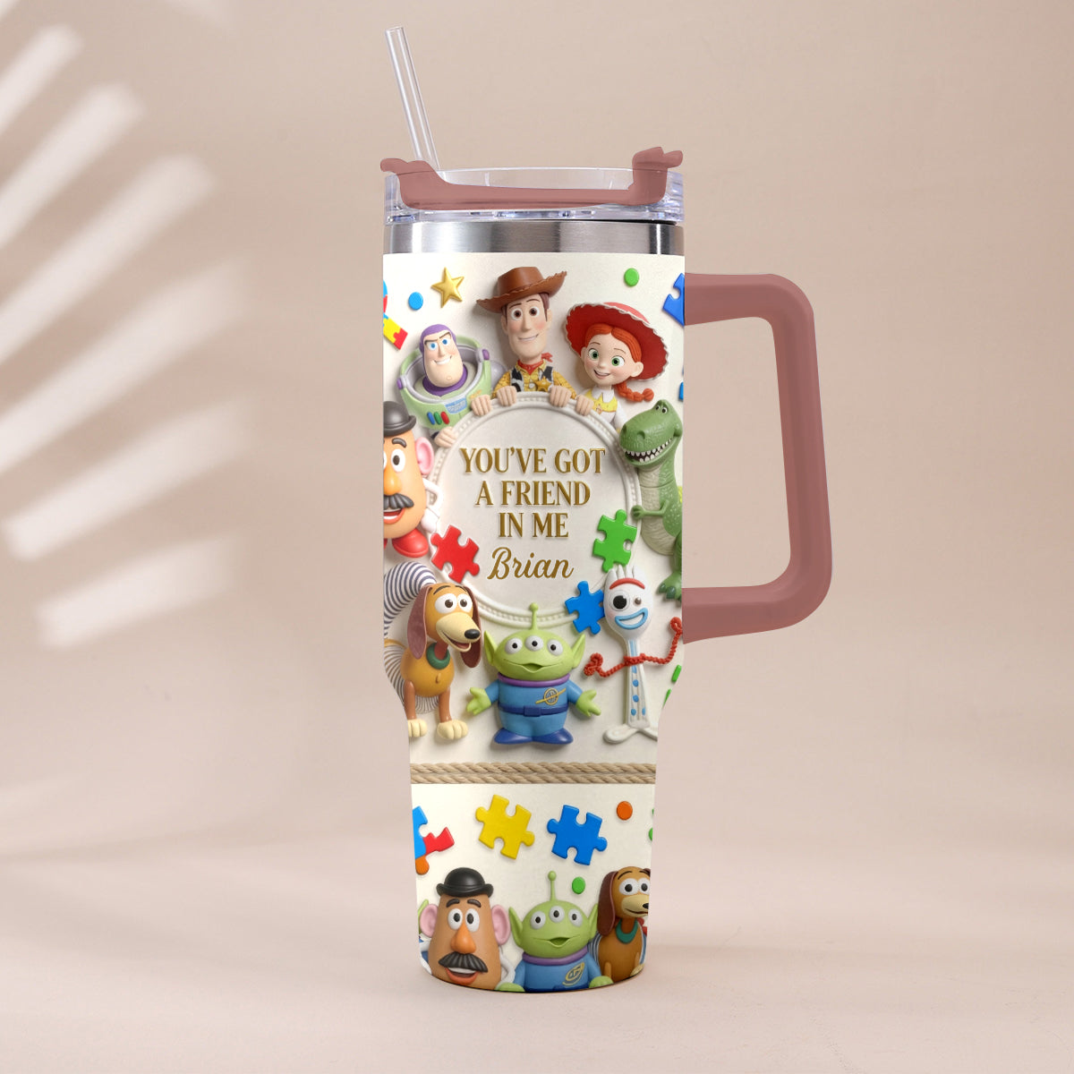Personalized Autism Awareness Tumbler with Plush Charm Gift for Kids Tumbler With Plush Charm GradoCreations