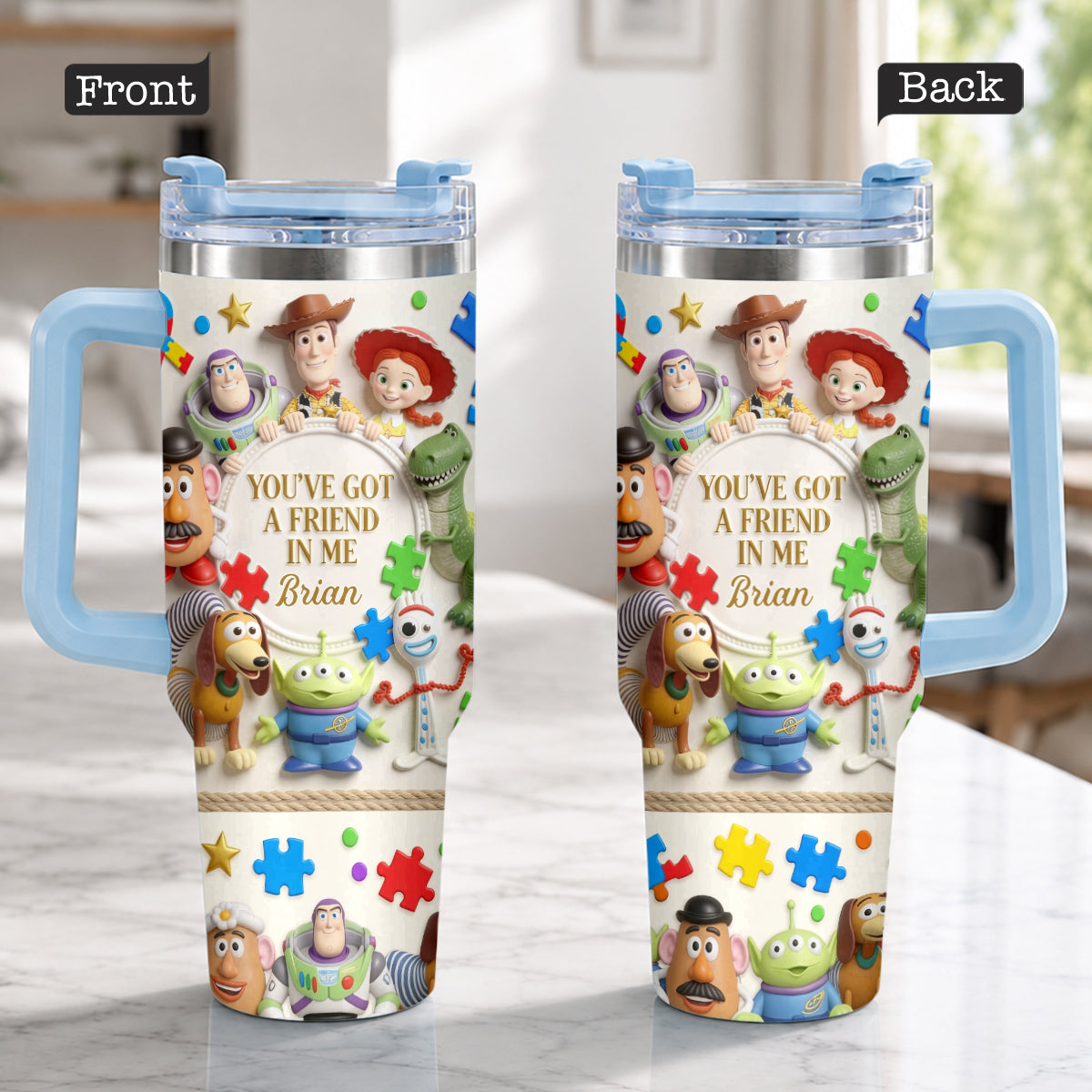 Personalized Autism Awareness Tumbler with Plush Charm Gift for Kids Tumbler With Plush Charm GradoCreations