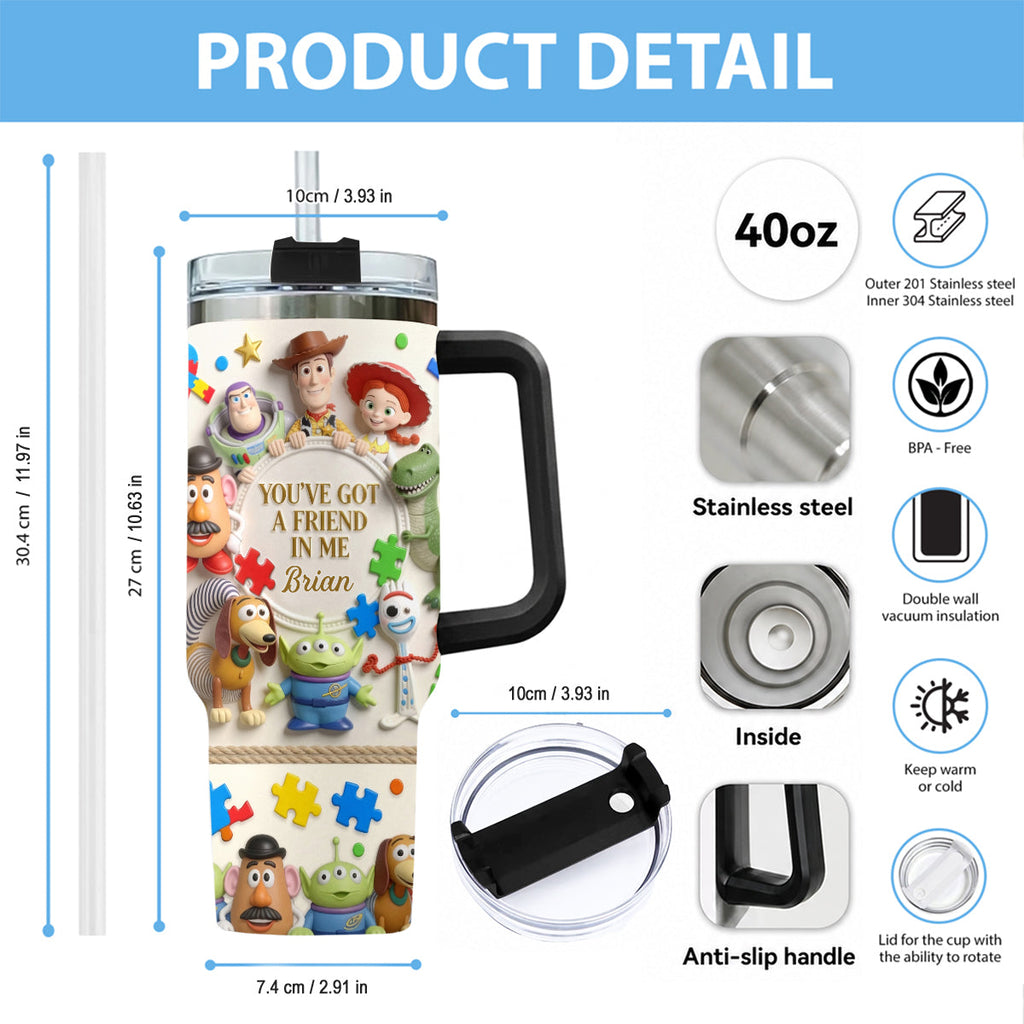 Personalized Autism Awareness Tumbler with Plush Charm Gift for Kids Tumbler With Plush Charm GradoCreations