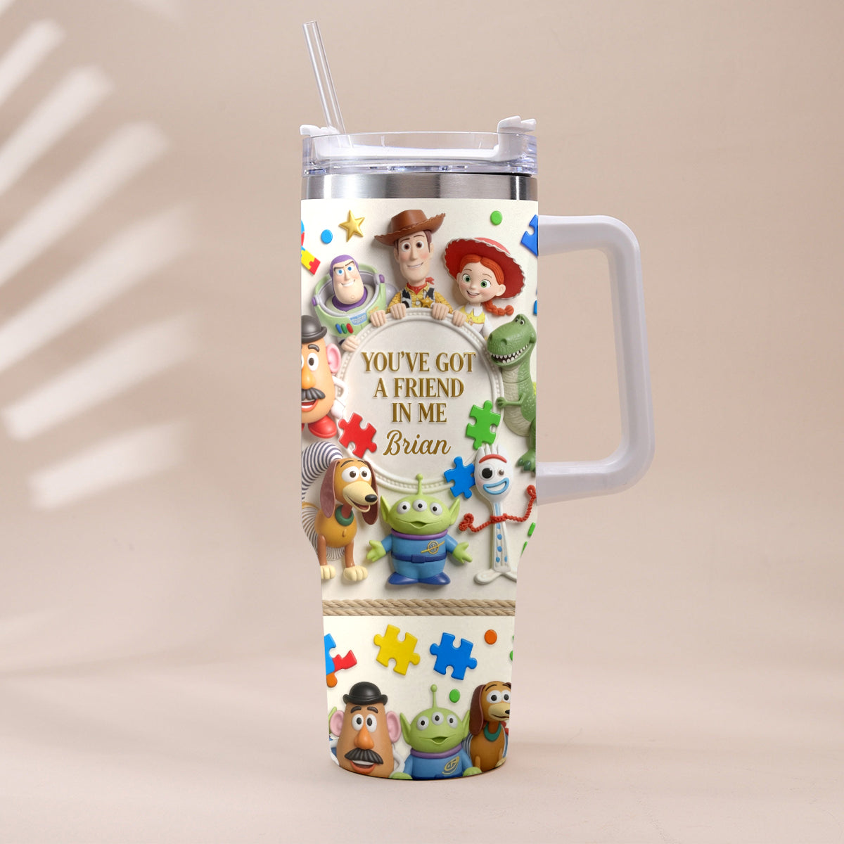 Personalized Autism Awareness Tumbler with Plush Charm Gift for Kids Tumbler With Plush Charm GradoCreations