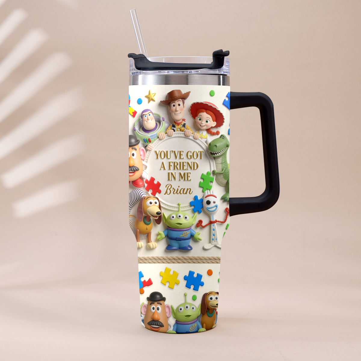 Personalized Autism Awareness Tumbler with Plush Charm Gift for Kids Tumbler With Plush Charm GradoCreations