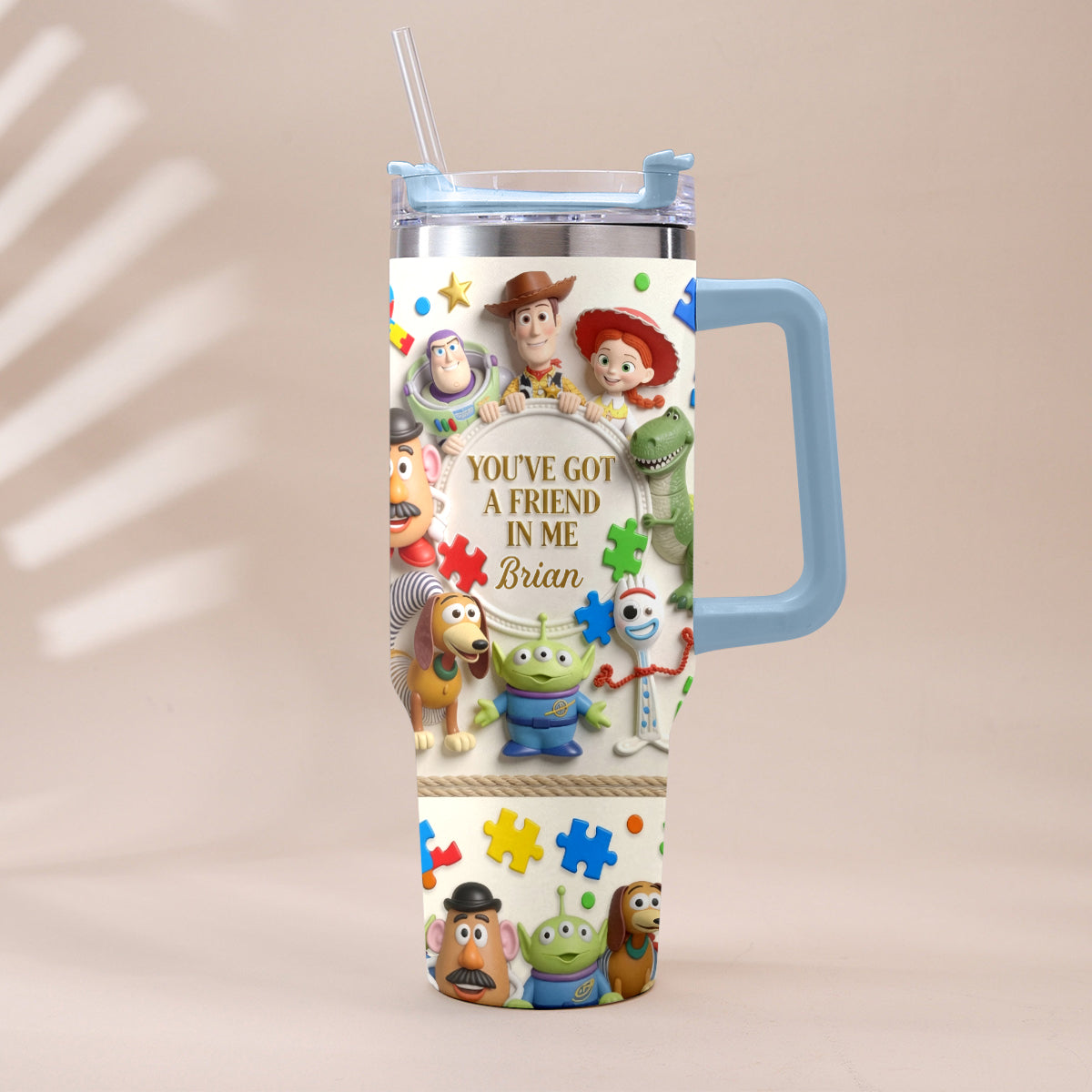 Personalized Autism Awareness Tumbler with Plush Charm Gift for Kids Tumbler With Plush Charm GradoCreations