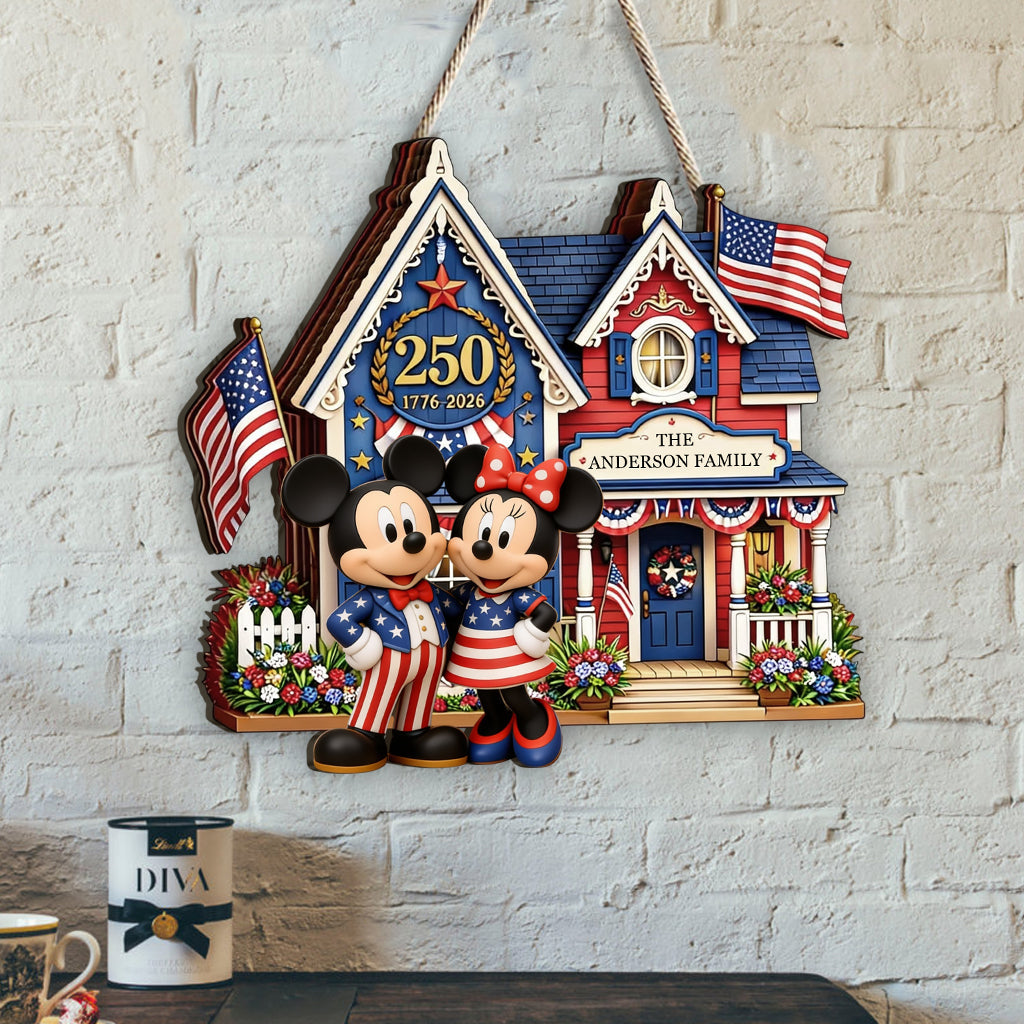 Personalized Mickey Mouse Shaped Wood Sign for 250th Anniversary Gift Wood Sign GradoCreations