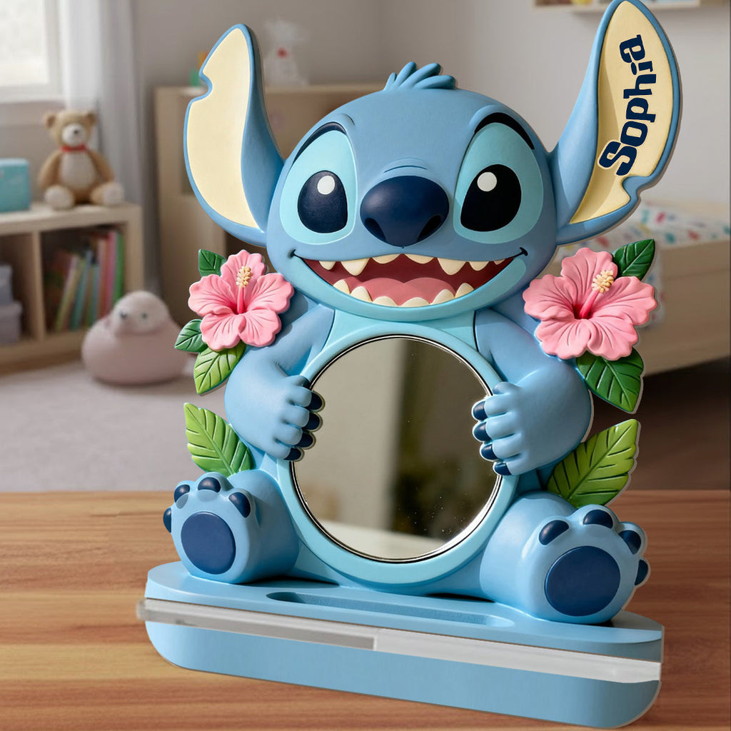 Personalized Desk Mirror with Custom Name - Cute Stitch Design Desk Mirror GradoCreations