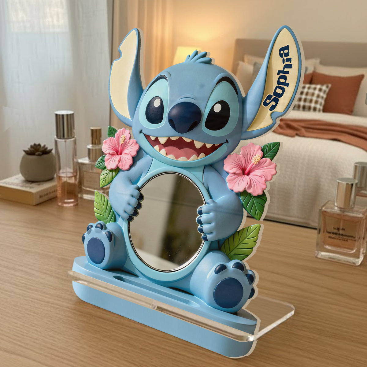 Personalized Desk Mirror with Custom Name - Cute Stitch Design Desk Mirror GradoCreations