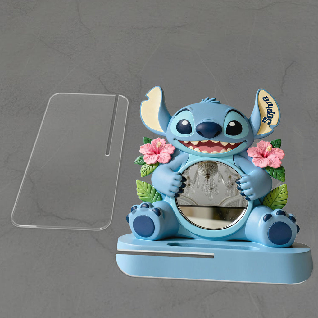 Personalized Desk Mirror with Custom Name - Cute Stitch Design Desk Mirror GradoCreations