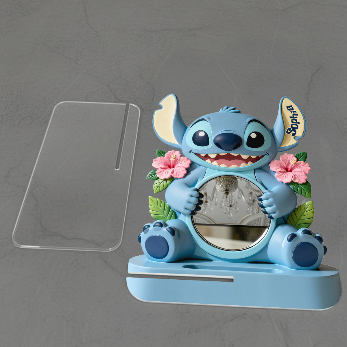 Personalized Desk Mirror with Custom Name - Cute Stitch Design Desk Mirror GradoCreations