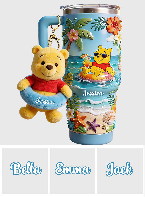 Personalized Summer Bear Tumbler with Plush Charm - Custom Name Gift Tumbler With Plush Charm GradoCreations