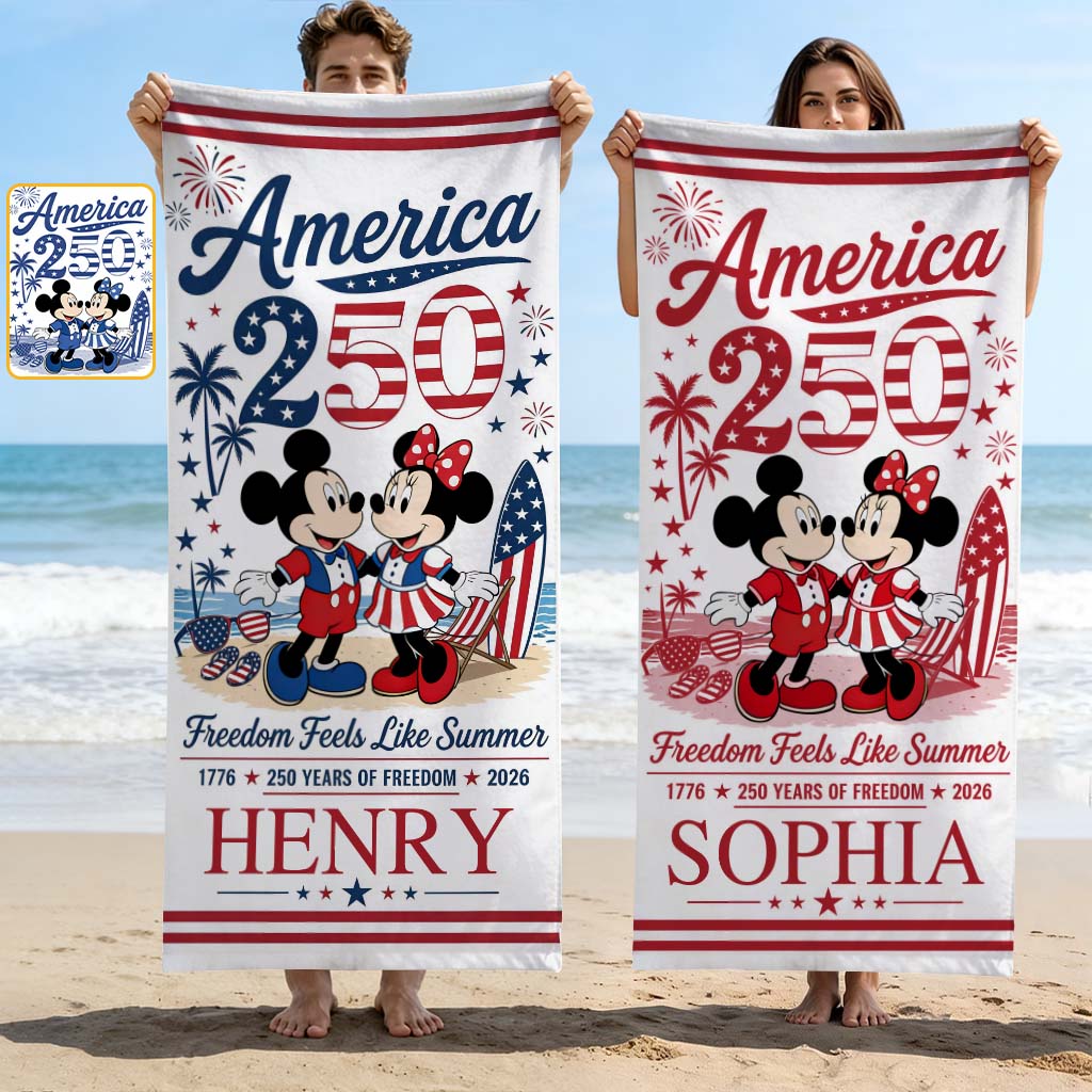Personalized Quick-Dry Beach Towel with Mickey & Minnie for Kids Beach Towel GradoCreations