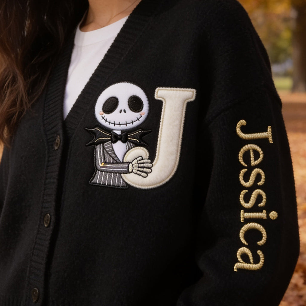Personalized Spooky Monogram Cardigan Sweater for Halloween Cardigan Sweater GradoCreations