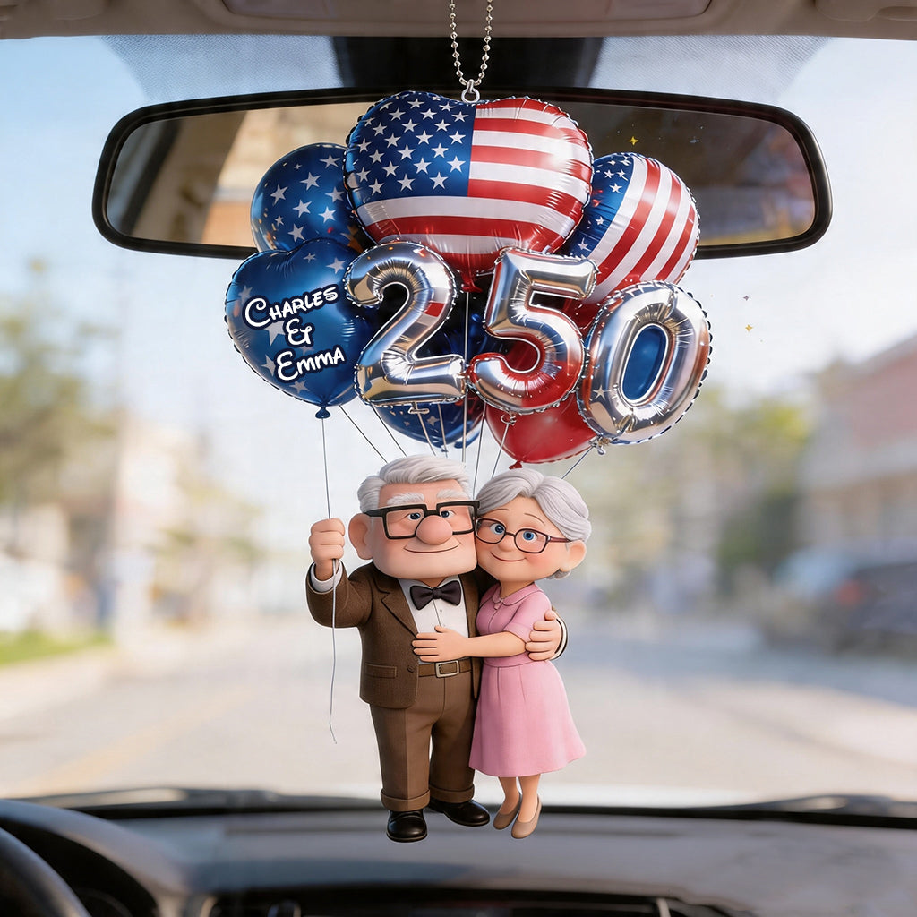 Personalized Up Movie Couple Car Ornament with Balloons Gift for Grandparents Car Ornament GradoCreations