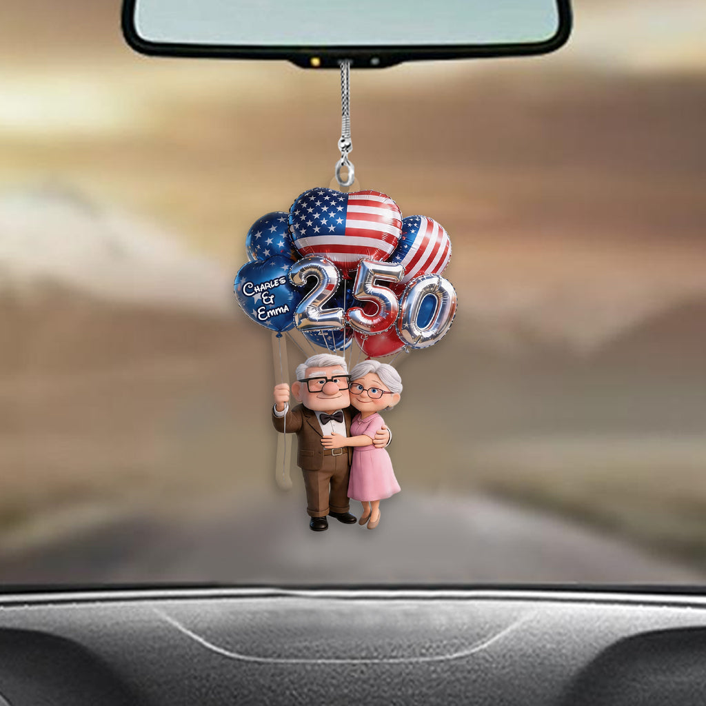Personalized Up Movie Couple Car Ornament with Balloons Gift for Grandparents Car Ornament GradoCreations