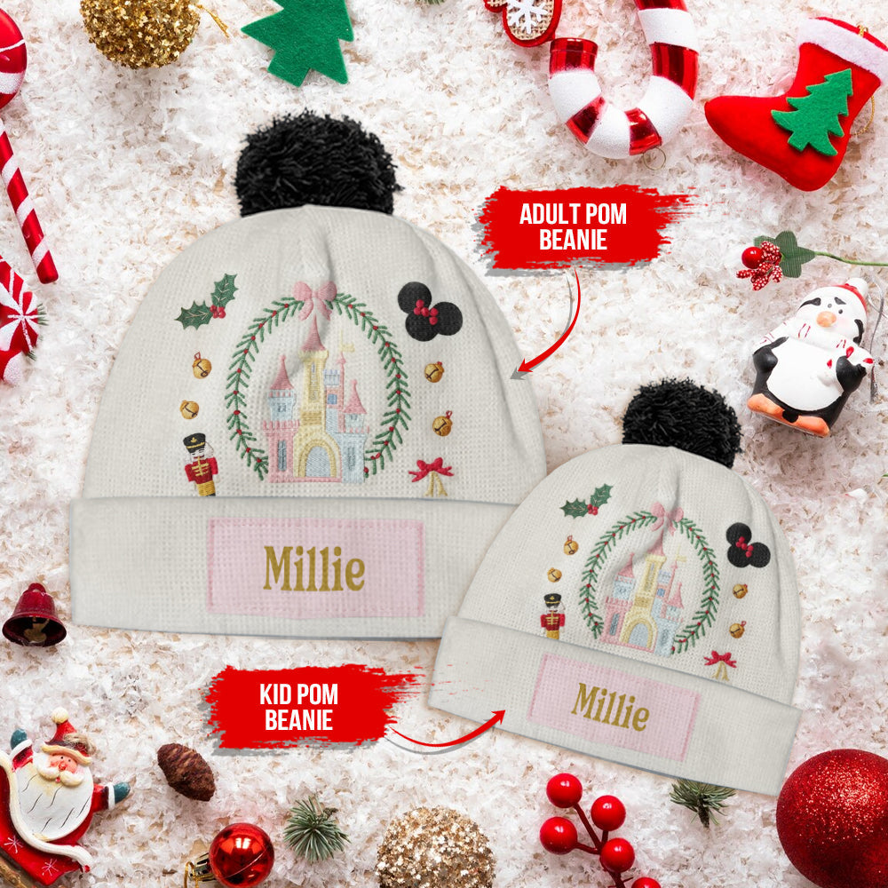 Personalized Kid Beanie Hat with Magical Christmas Castle Design Beanie Hat GradoCreations