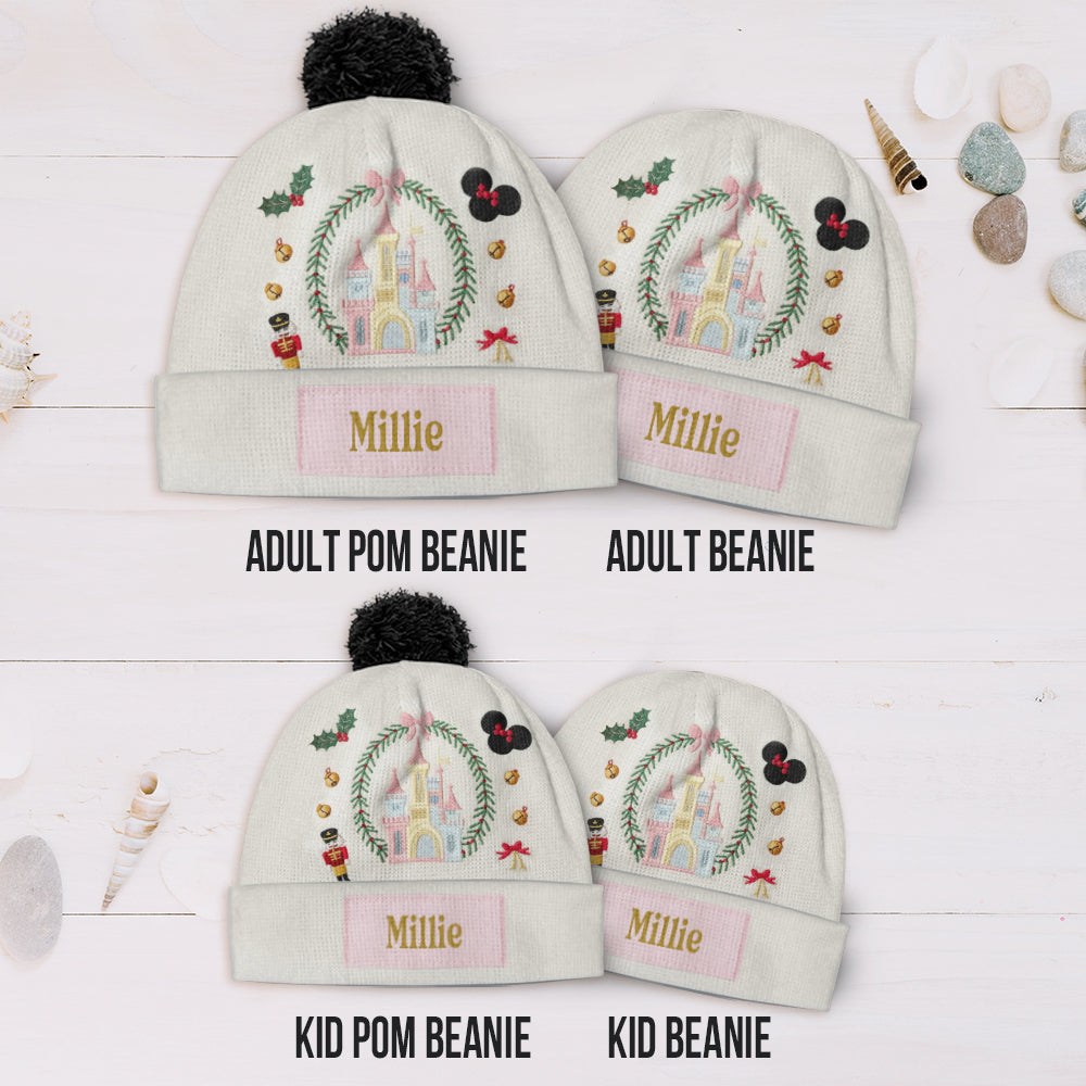Personalized Kid Beanie Hat with Magical Christmas Castle Design Beanie Hat GradoCreations