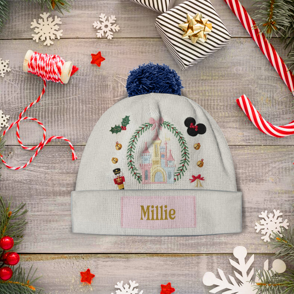 Personalized Kid Beanie Hat with Magical Christmas Castle Design Beanie Hat GradoCreations