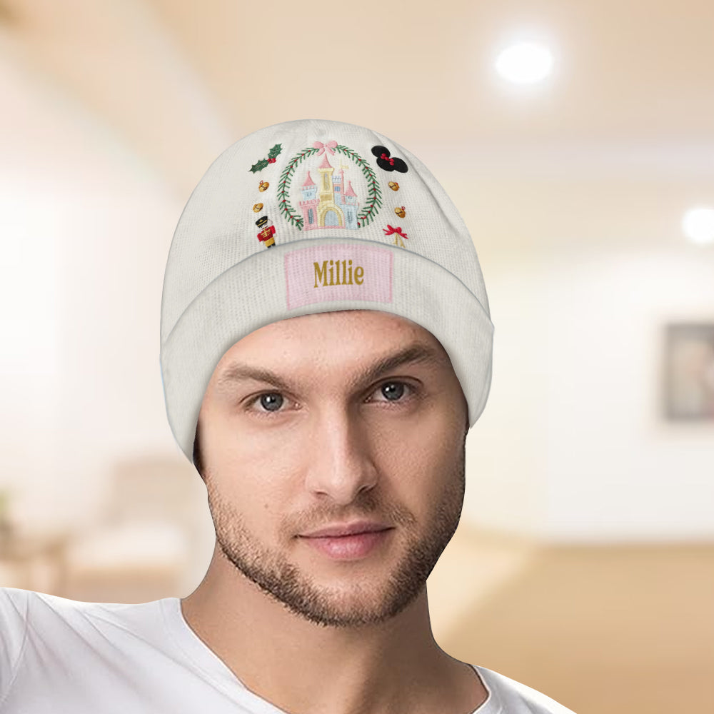 Personalized Kid Beanie Hat with Magical Christmas Castle Design Beanie Hat GradoCreations