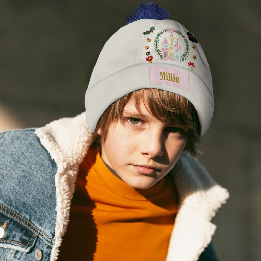 Personalized Kid Beanie Hat with Magical Christmas Castle Design Beanie Hat GradoCreations