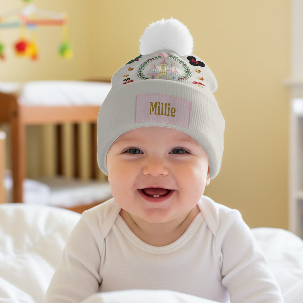 Personalized Kid Beanie Hat with Magical Christmas Castle Design Beanie Hat GradoCreations