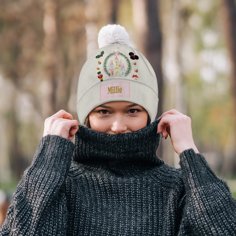 Personalized Kid Beanie Hat with Magical Christmas Castle Design Beanie Hat GradoCreations