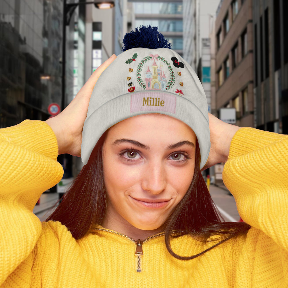 Personalized Kid Beanie Hat with Magical Christmas Castle Design Beanie Hat GradoCreations