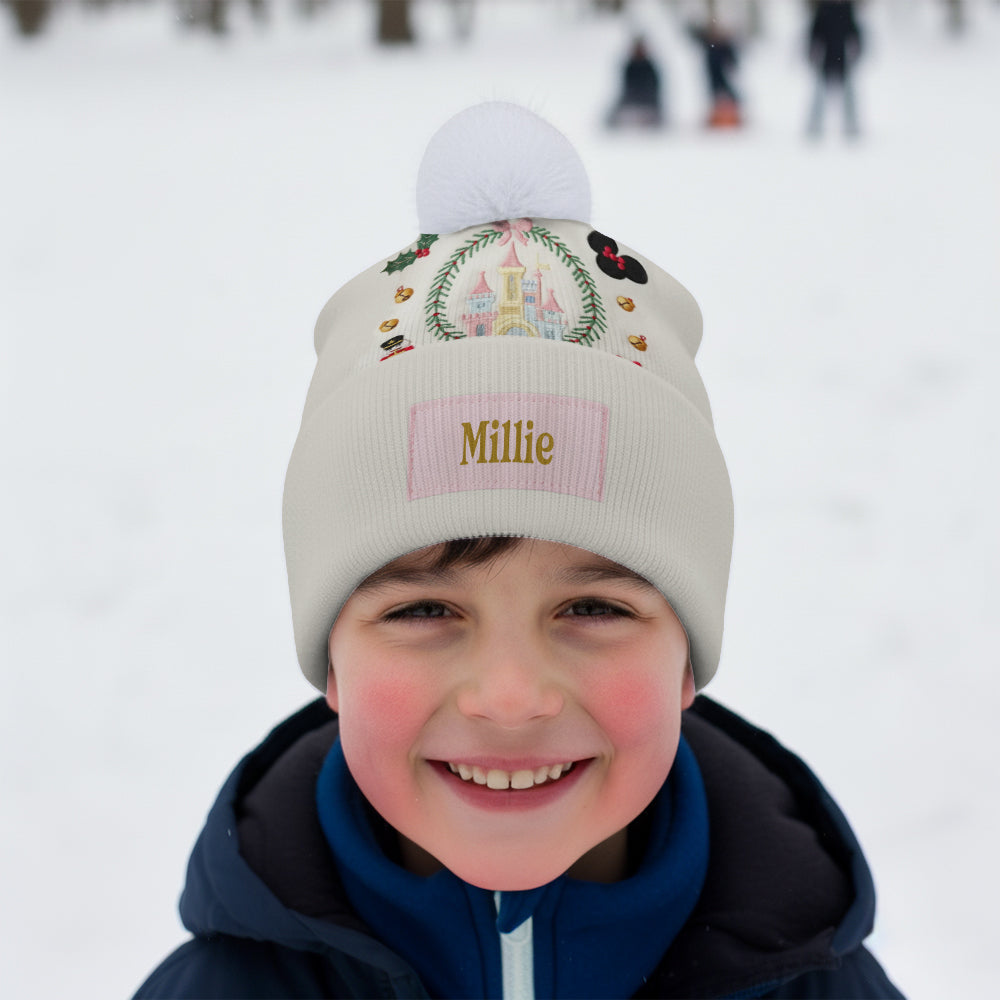 Personalized Kid Beanie Hat with Magical Christmas Castle Design Beanie Hat GradoCreations