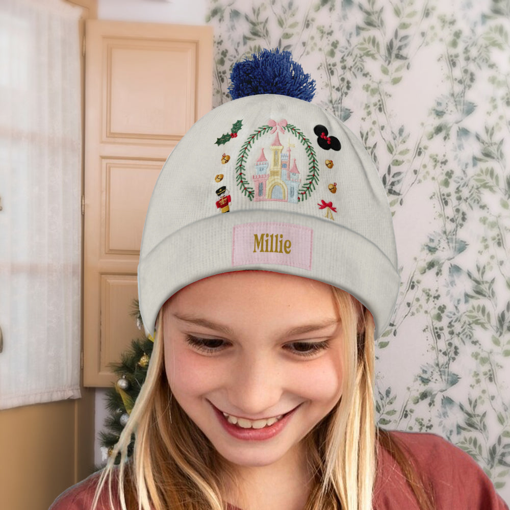 Personalized Kid Beanie Hat with Magical Christmas Castle Design Beanie Hat GradoCreations