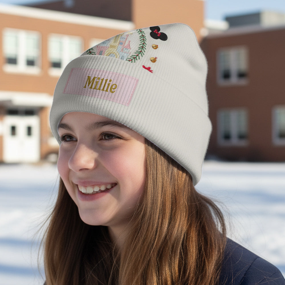 Personalized Kid Beanie Hat with Magical Christmas Castle Design Beanie Hat GradoCreations
