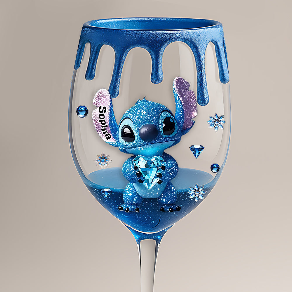 Personalized Blue Drip Wine Glass with Long Stem for Mom Wine Glass With Long Stem GradoCreations