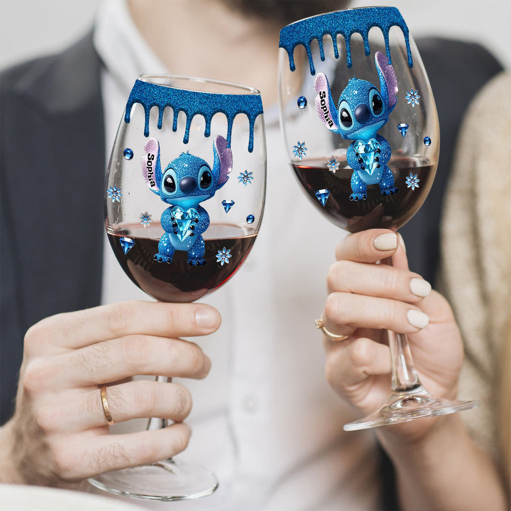 Personalized Blue Drip Wine Glass with Long Stem for Mom Wine Glass With Long Stem GradoCreations