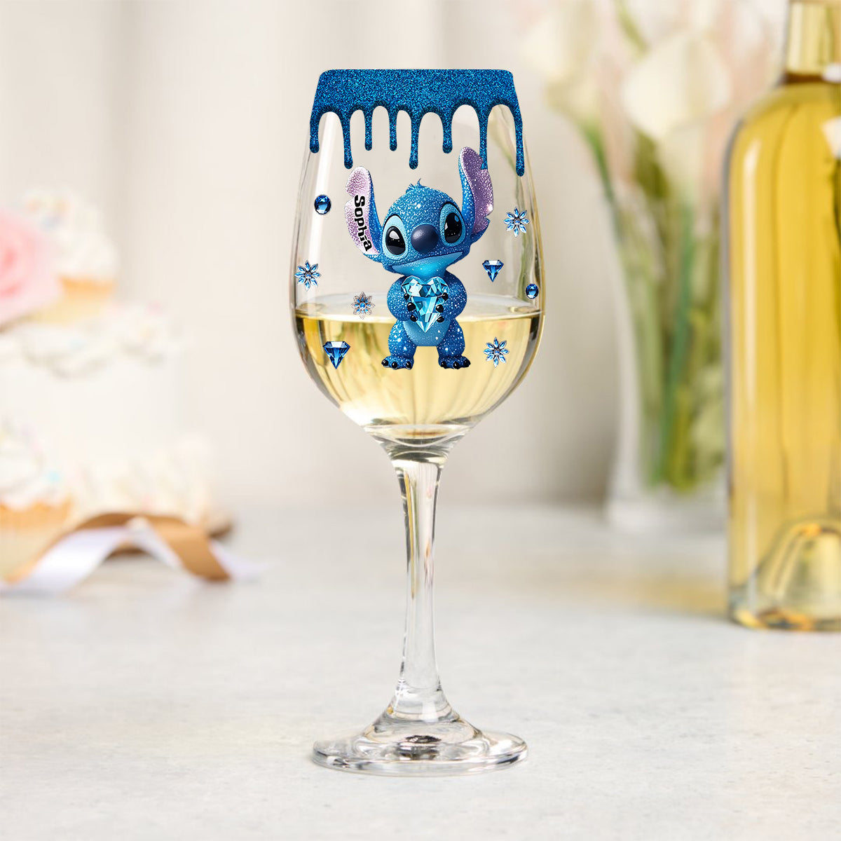 Personalized Blue Drip Wine Glass with Long Stem for Mom Wine Glass With Long Stem GradoCreations