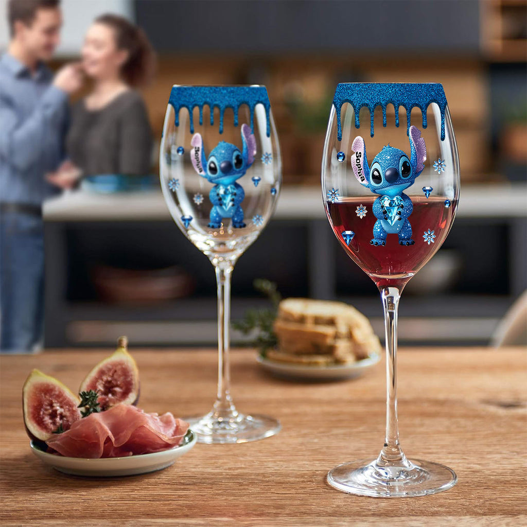 Personalized Blue Drip Wine Glass with Long Stem for Mom Wine Glass With Long Stem GradoCreations