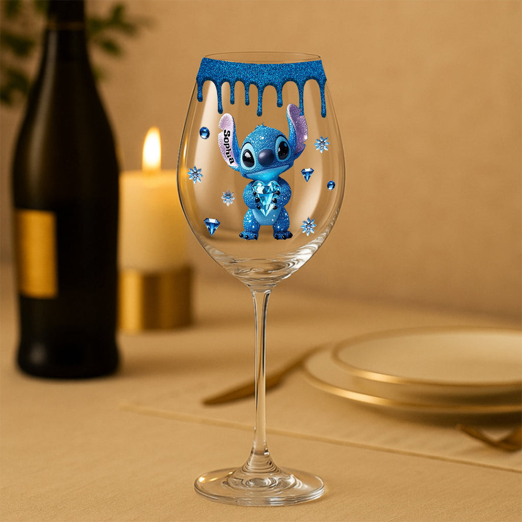 Personalized Blue Drip Wine Glass with Long Stem for Mom Wine Glass With Long Stem GradoCreations