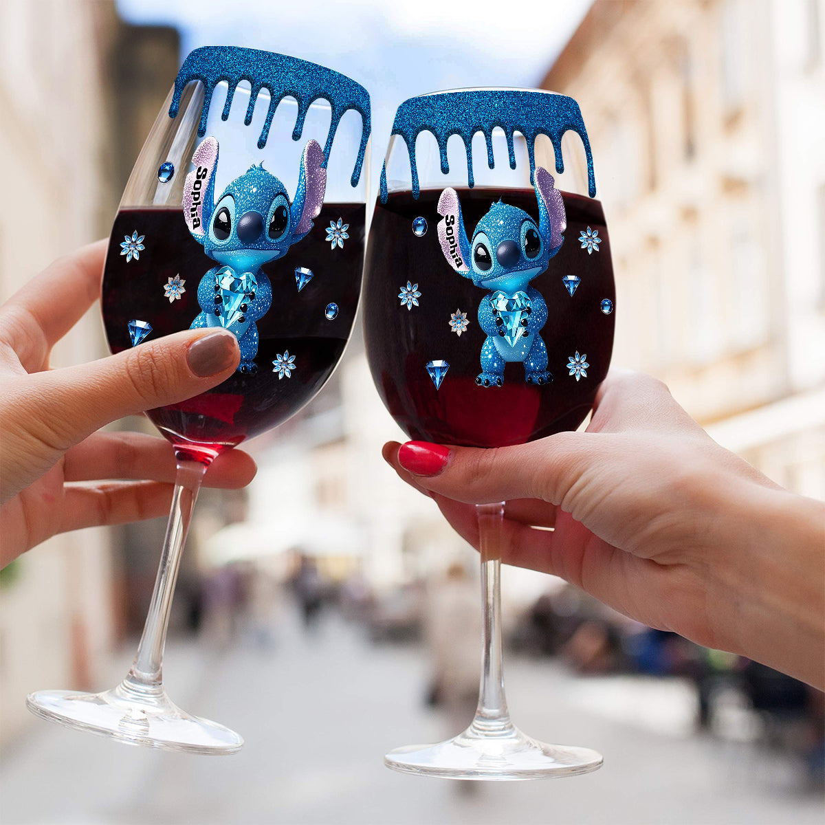 Personalized Blue Drip Wine Glass with Long Stem for Mom Wine Glass With Long Stem GradoCreations