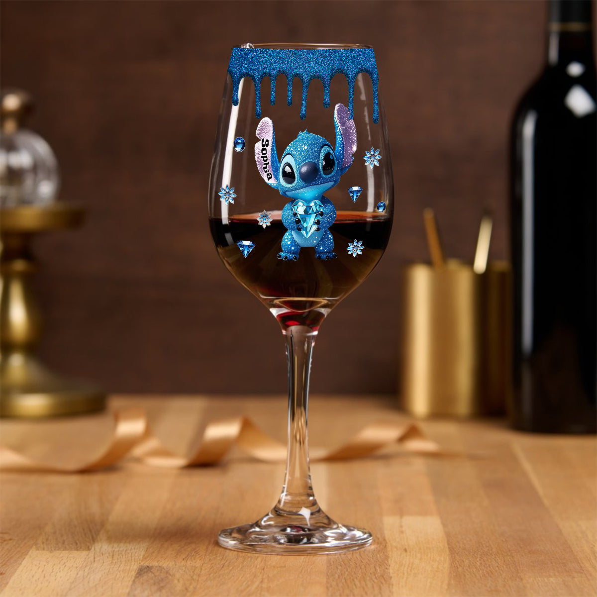 Personalized Blue Drip Wine Glass with Long Stem for Mom Wine Glass With Long Stem GradoCreations