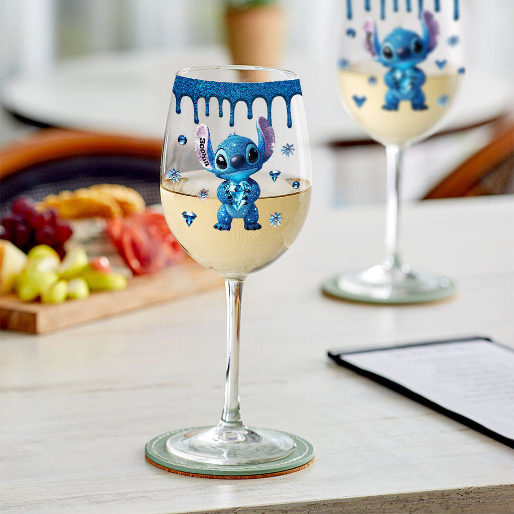 Personalized Blue Drip Wine Glass with Long Stem for Mom Wine Glass With Long Stem GradoCreations
