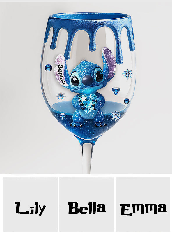 Personalized Blue Drip Wine Glass with Long Stem for Mom Wine Glass With Long Stem GradoCreations