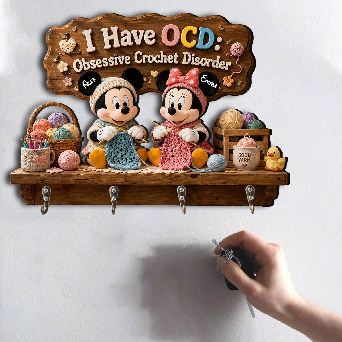 Personalized Crochet Rack with Hooks Custom Name Gift for Crafters Hanging Rack GradoCreations