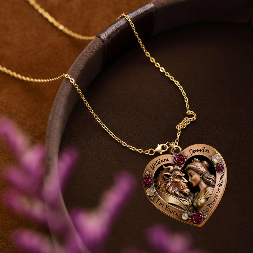 Personalized Beauty And The Beast Heart Pendant Necklace Gift for Couples Shaped Metal Pendant Necklace GradoCreations