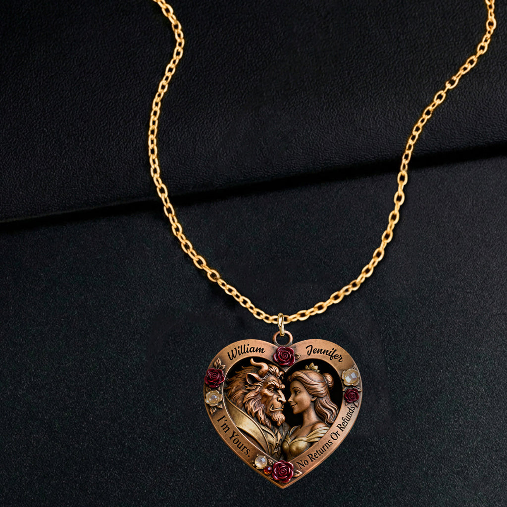 Personalized Beauty And The Beast Heart Pendant Necklace Gift for Couples Shaped Metal Pendant Necklace GradoCreations