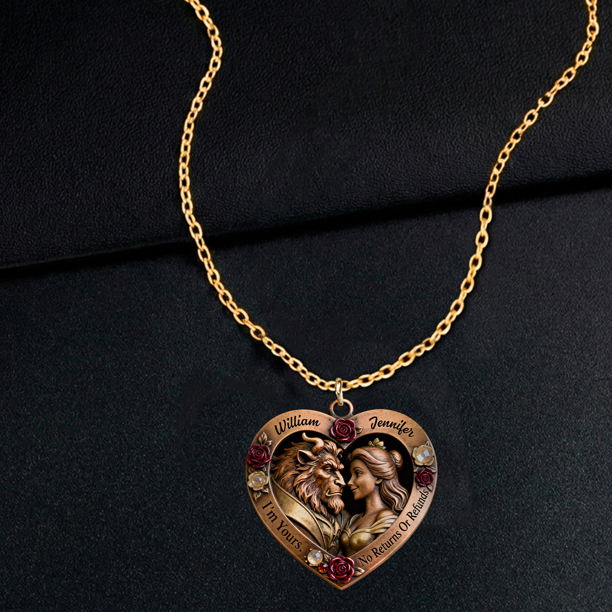Personalized Beauty And The Beast Heart Pendant Necklace Gift for Couples Shaped Metal Pendant Necklace GradoCreations