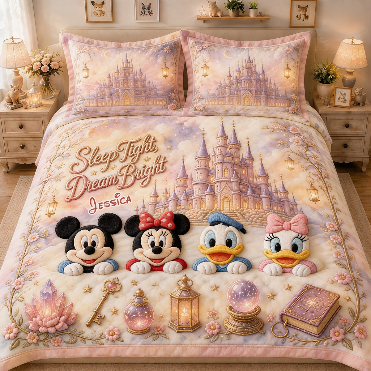 Personalized Quilted Bedding Set with Disney Characters Gift for Family Quilted Bedding Set GradoCreations