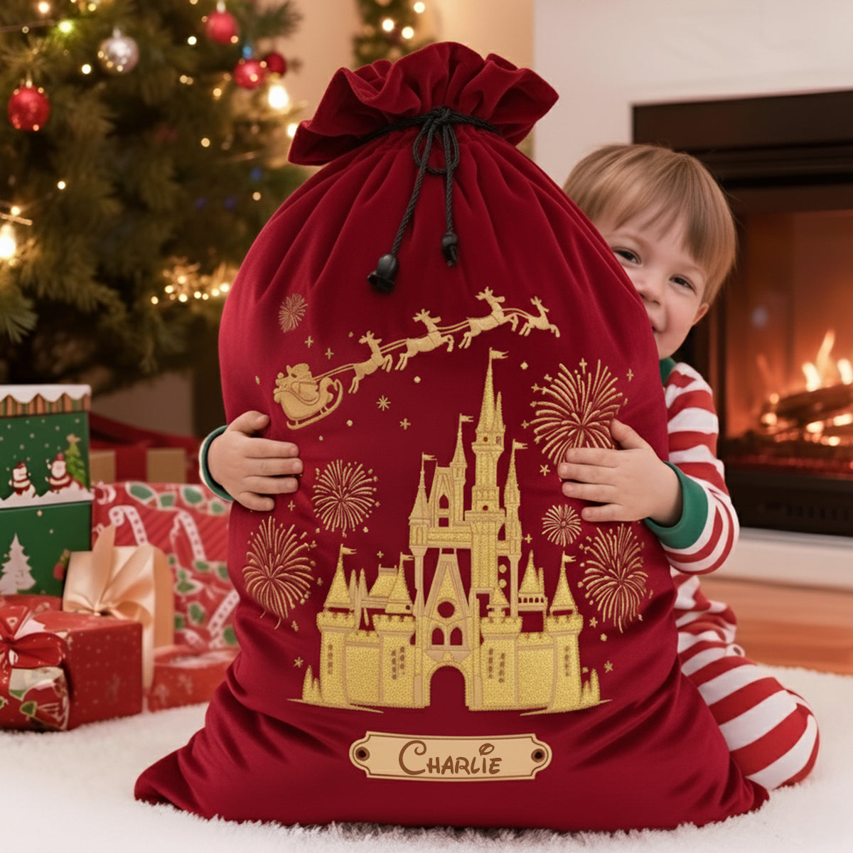 Personalized Christmas Drawstring Tote Bag for Kids - Santa Sack Drawstring Tote Bag GradoCreations