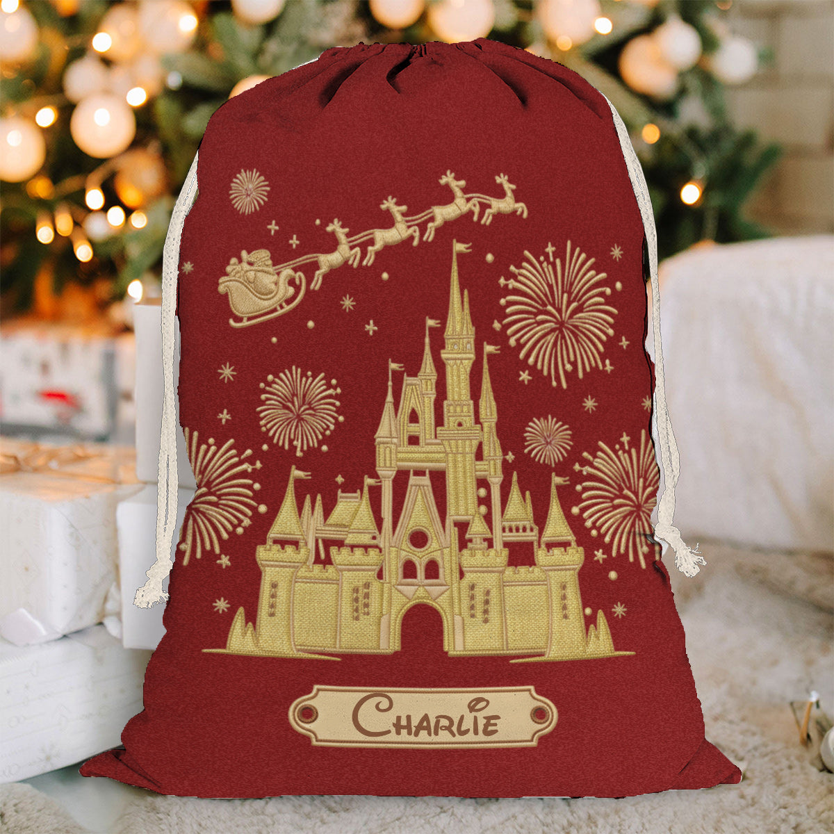 Personalized Christmas Drawstring Tote Bag for Kids - Santa Sack Drawstring Tote Bag GradoCreations