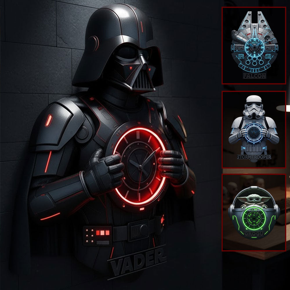 Personalized LED Light Wall Clock Custom Star Wars Decor Gift LED Light Wall Clock GradoCreations