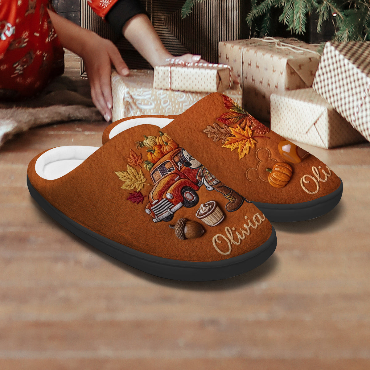 Personalized Autumn Pumpkin Slippers Custom Family Gift Slippers GradoCreations