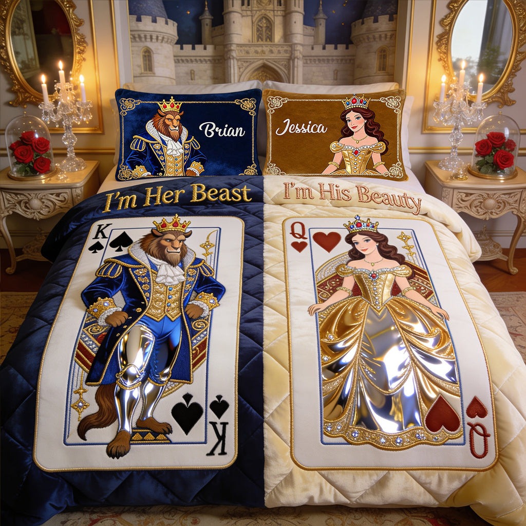 Personalized Beauty and the Beast Quilt Set Custom Names Gift Quilt Set GradoCreations